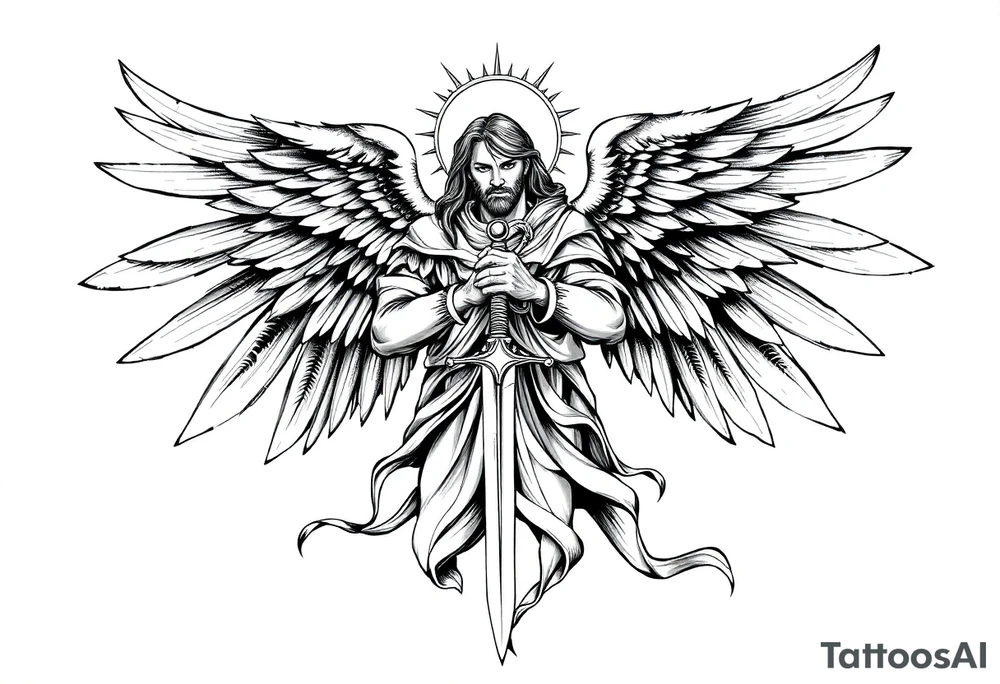 Holy Archangel, Biblical, Christianity, Archangel Michael, Hebrew, Guards of Christianity, Holding a sword, having six wings, seraphim tattoo idea