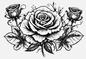 3 flowers, A thistle and a yellow rose and a shamrock, whose stems spell K N D. tattoo idea