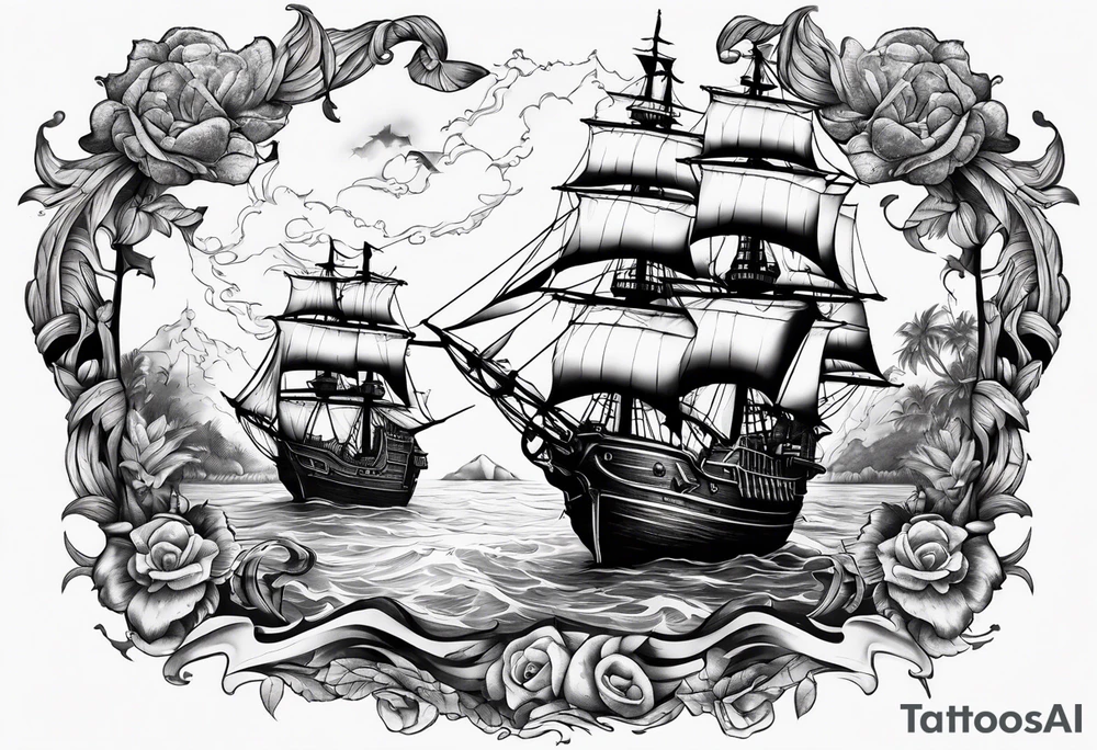 Chest tattoo that is about pirates ,captain ,treasure map no persons tattoo idea