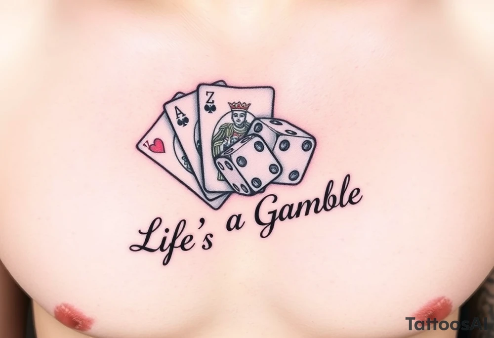 Royal flush and dice says Life's a Gamble tattoo idea