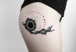 outer space galaxy scene with a black hole and nebula with stars tattoo idea