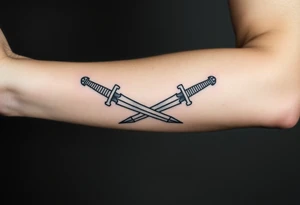 Powerful swords that are straight and only 2 of them crossing or laying flat tattoo idea