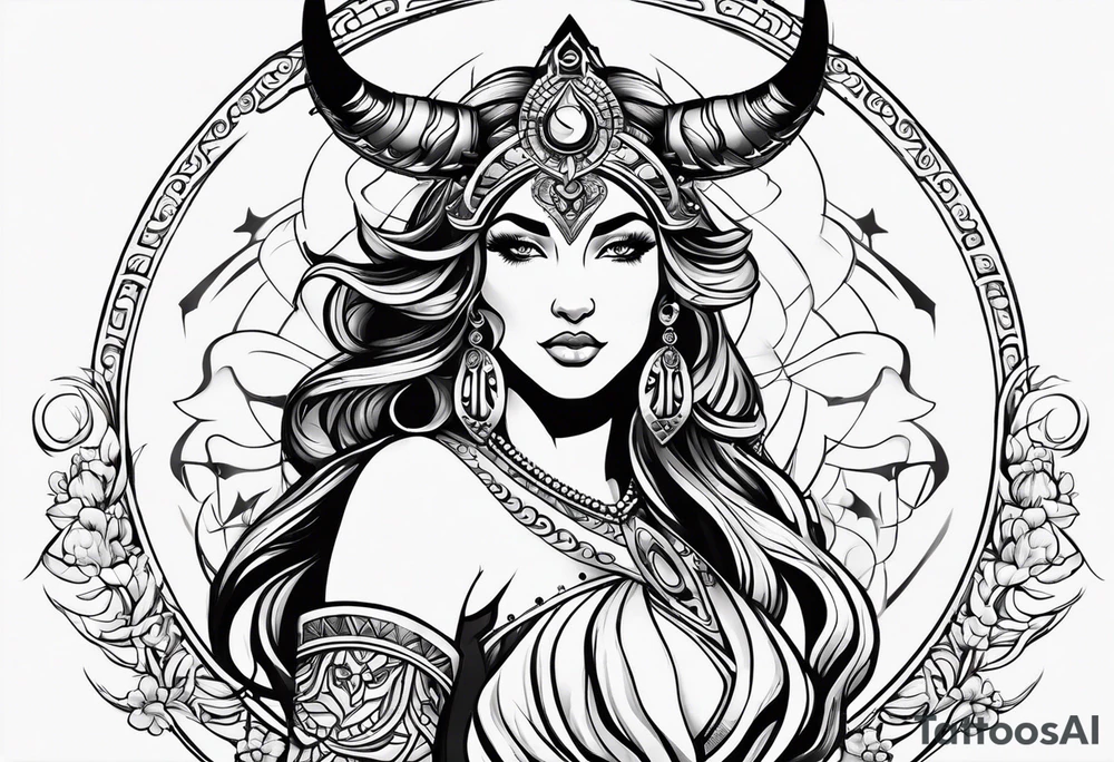Beautiful taurus goddess tattoo idea