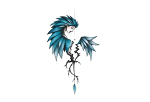 A minimalist tattoo that represents a shattered and betrayed gemini woman who fought hard throughout this year. With colors blue and black. Make it unique and rare. Without leaves and stem. tattoo idea