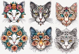 Cat colored flowers Mandala tattoo idea