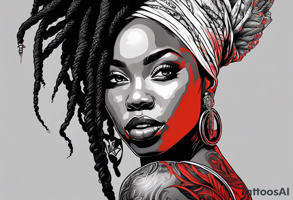 Black woman with locs and red dragon tattoo idea
