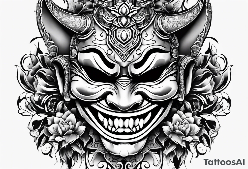 mask with teeth tattoo idea