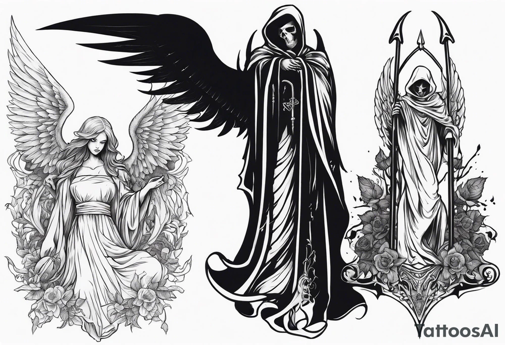 Angel of death and grim reaper tattoo idea