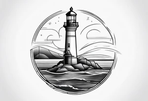 lighthouse in very fine line tattoo idea