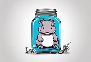Hippo floating in a Mason jar filled with water tattoo idea
