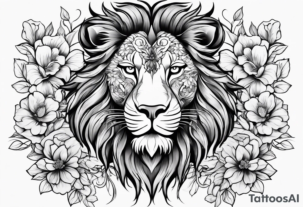 lionwolf flowers tattoo idea