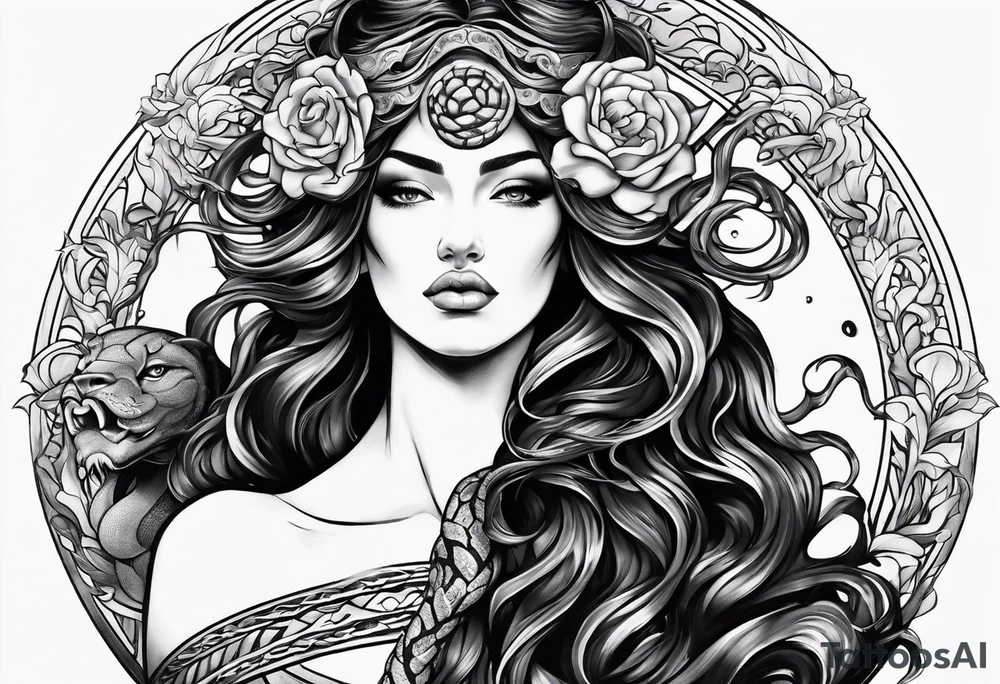 Persephone and medusa with snake hair side by side tattoo idea
