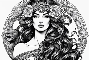 Persephone and medusa with snake hair side by side tattoo idea