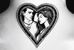 necklace heart locket with a male and female shadow hugging tattoo idea