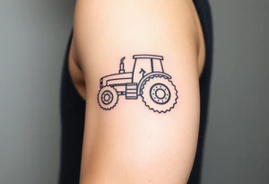 A simple black line-art tractor outline, forming a continuous, elegant shape tattoo idea