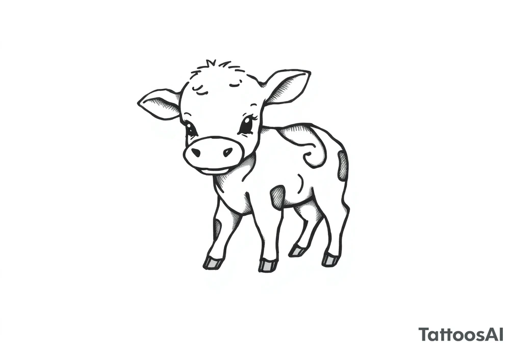 cute black and white baby cow tattoo idea