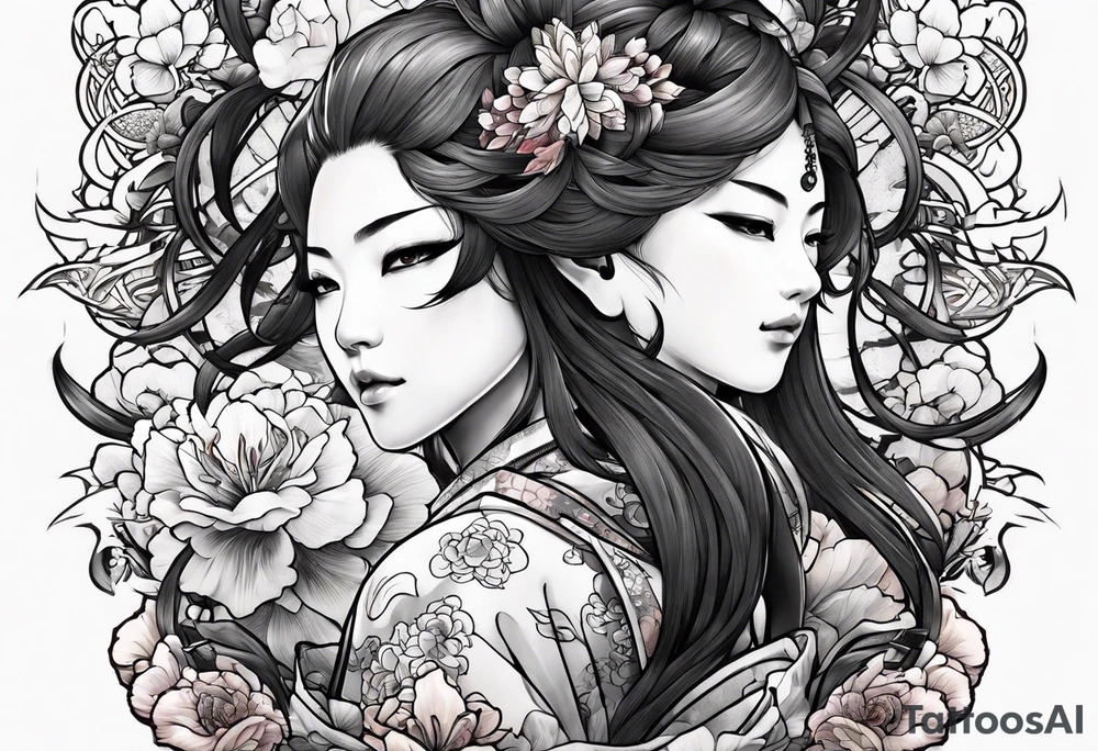 Izanami-no-mikoto half dead half living tattoo idea
