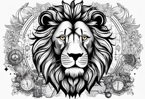 heraldic lion surrounded by scientific formulas tattoo idea