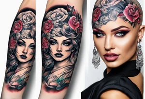 Bald woman tattoo idea