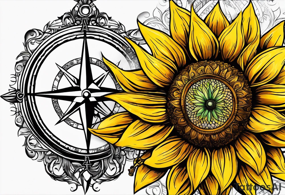 Sunflower and a compass, with the words "To Thine Own Self Be True" tattoo idea