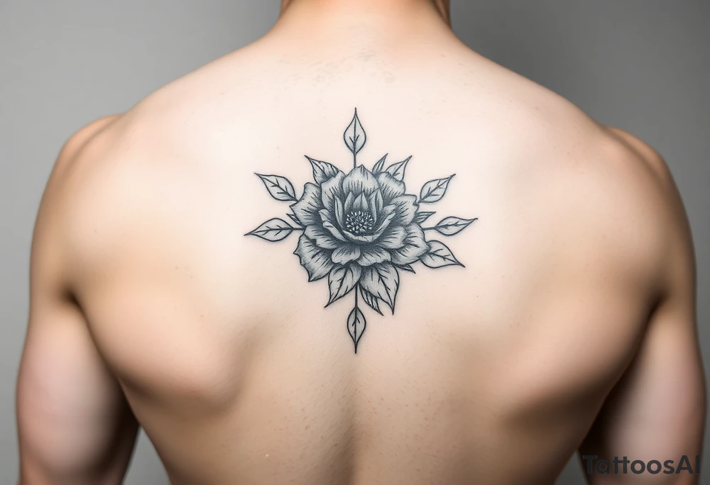 Make something similar to this. It should be a small, unique floral design. Use soft shading. tattoo idea