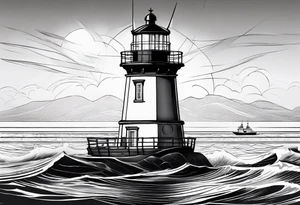 voilier vue de face. phare maritime fixé au centre du voilier et utilisé comme un mat pour les voiles. tattoo idea