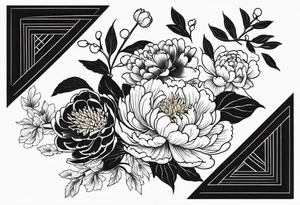 Full sleeve japanese peonies and chrysanthemum and cherry blossoms in black water tattoo idea