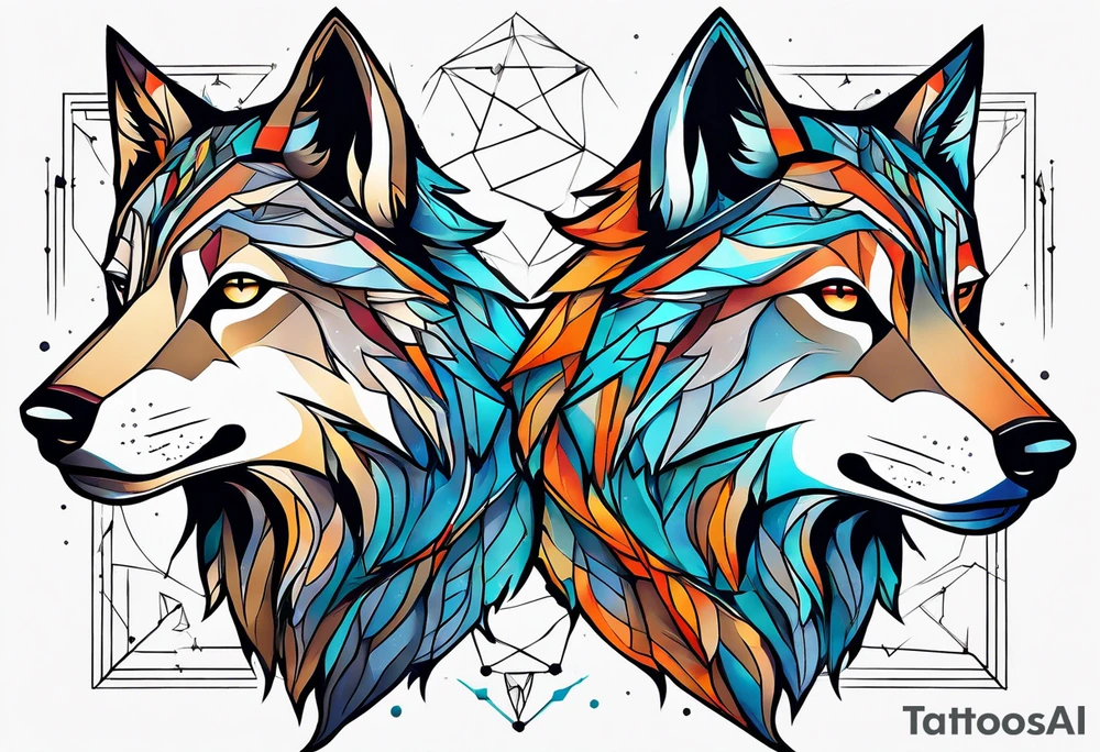 Constellation, two animal wolf, géométric tattoo idea