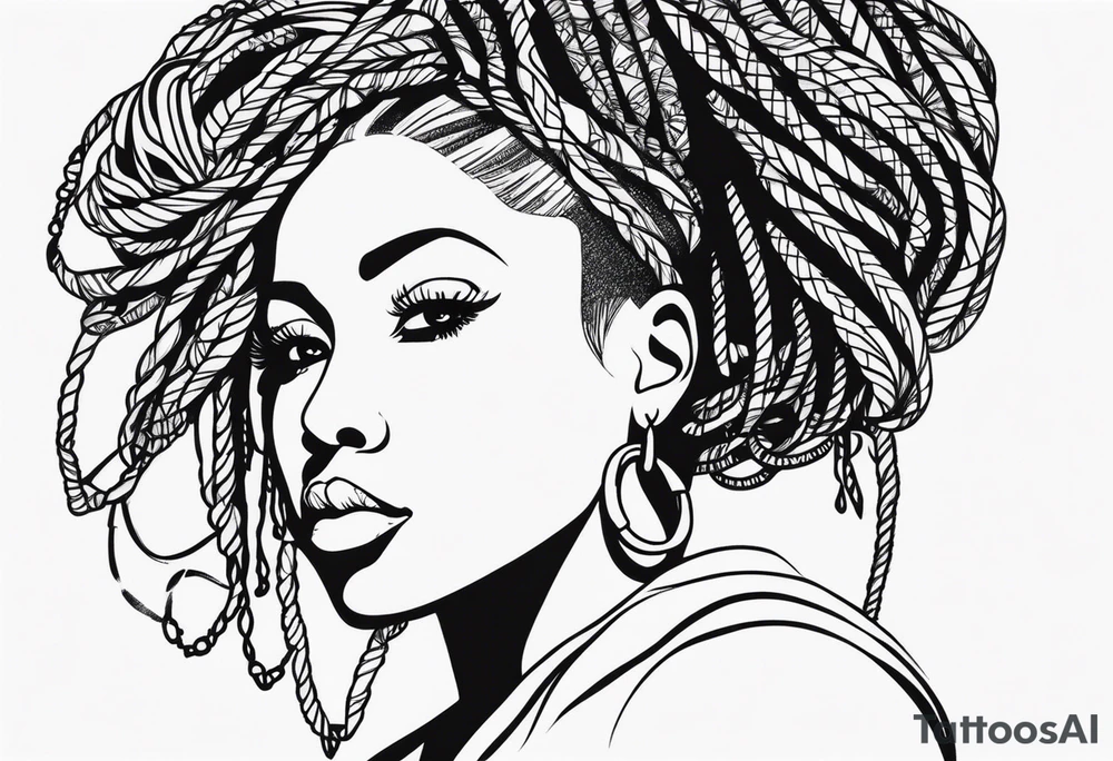 Gym girl silhouette with locs tattoo idea