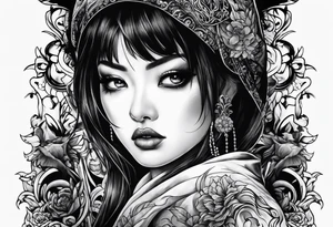 portrait of tomie in a horror scene tattoo idea
