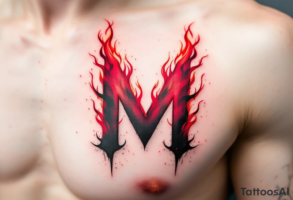 A flame-tipped "M" in gradient red to black, suggesting intensity and strength. tattoo idea
