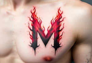 A flame-tipped "M" in gradient red to black, suggesting intensity and strength. tattoo idea
