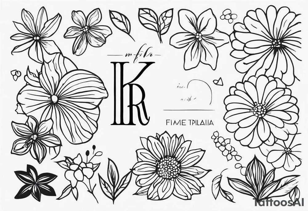 i want it to be a fine line stamp tattoo with the Dominican republic country flower and my birth year on the side '03 and the initials kr and somehow incorporate the ocean tattoo idea