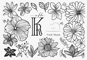 i want it to be a fine line stamp tattoo with the Dominican republic country flower and my birth year on the side '03 and the initials kr and somehow incorporate the ocean tattoo idea