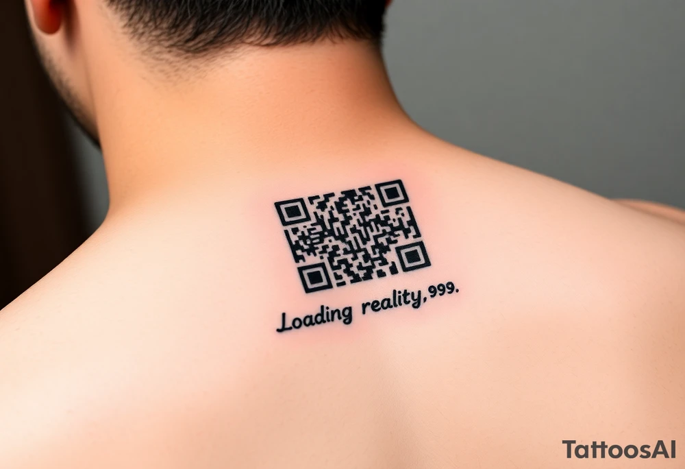 "QR-code tattoo that scans to a 10-second loop of:  
- Buffering symbol  
- Text: 'Loading reality... 99.9%'  

Style: High-contrast. Inner wrist." tattoo idea