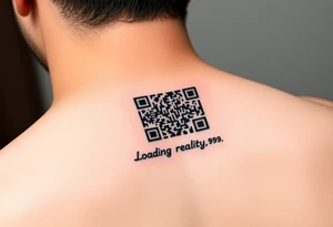 "QR-code tattoo that scans to a 10-second loop of:  
- Buffering symbol  
- Text: 'Loading reality... 99.9%'  

Style: High-contrast. Inner wrist." tattoo idea