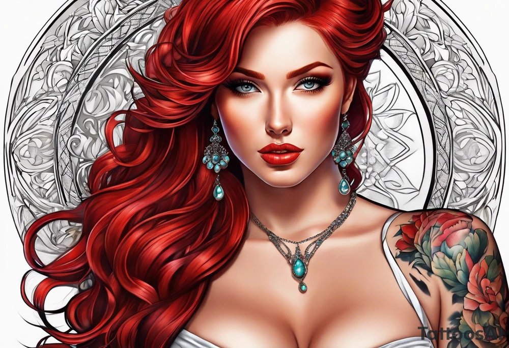 Busty red haired woman with a man who has black hair tattoo idea