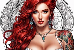 Busty red haired woman with a man who has black hair tattoo idea