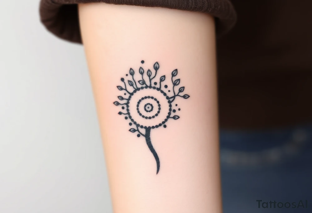 Fibonacci spiral shell on side of base of tree full of lots of leaves tattoo idea