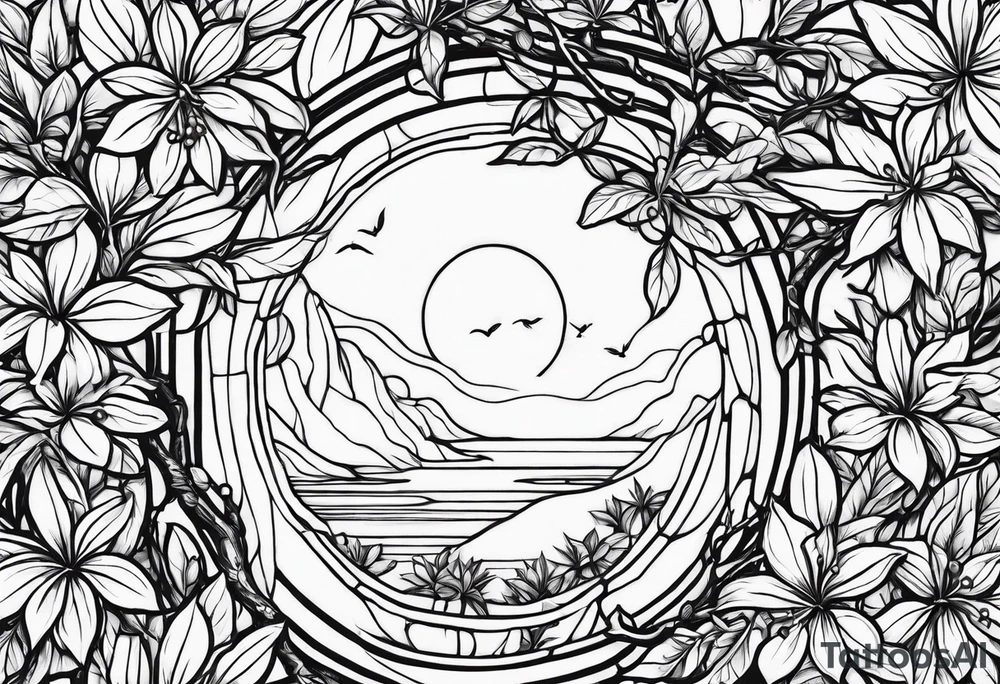 Fairy outline, asleep on the branch of a lemon tree. tattoo idea
