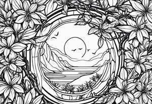 Fairy outline, asleep on the branch of a lemon tree. tattoo idea