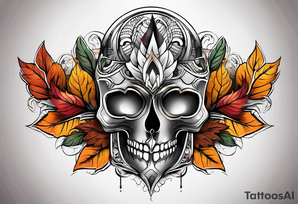 knee tattoo in fall color masculine design with no faces tattoo idea