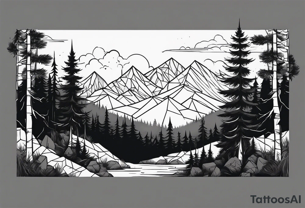 forest along the edges where there are fires below and in the distance with full trees tattoo idea