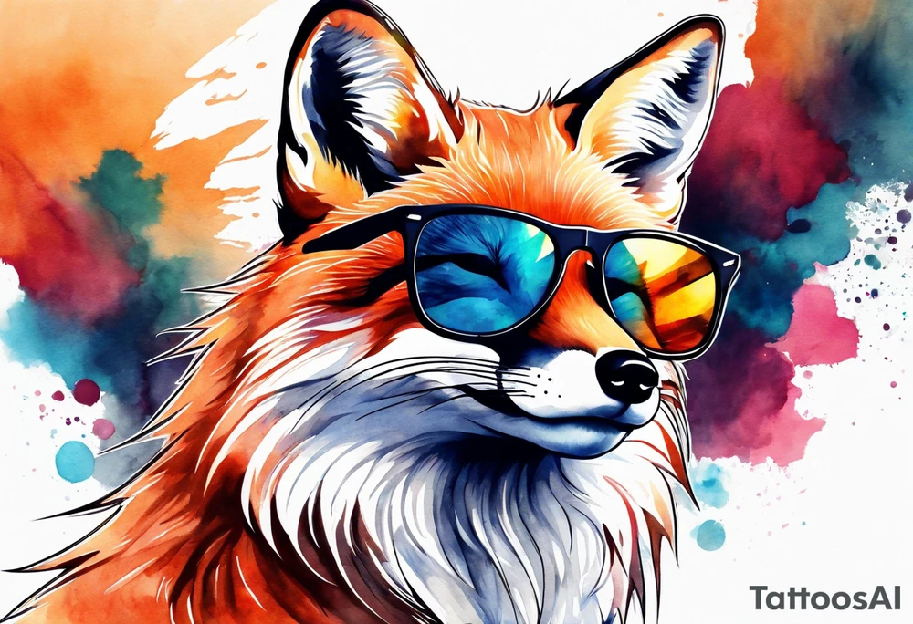 Watercolor fox wearing sunglasses in Colorado tattoo idea