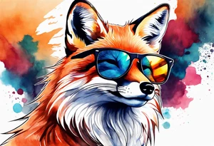 Watercolor fox wearing sunglasses in Colorado tattoo idea