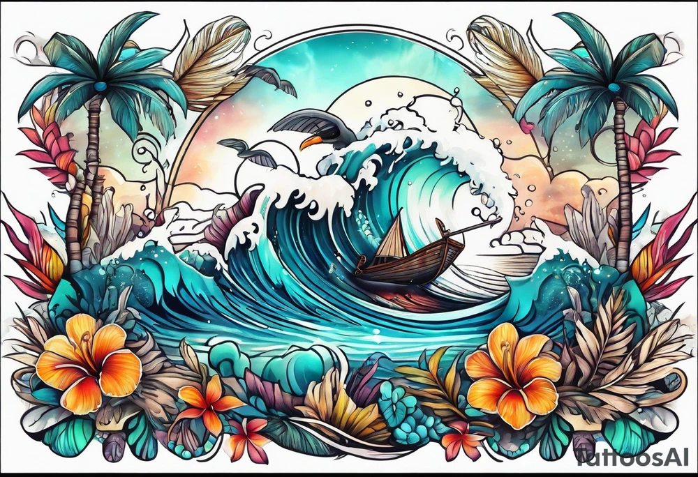 Animal , ocean, palm tattoo idea