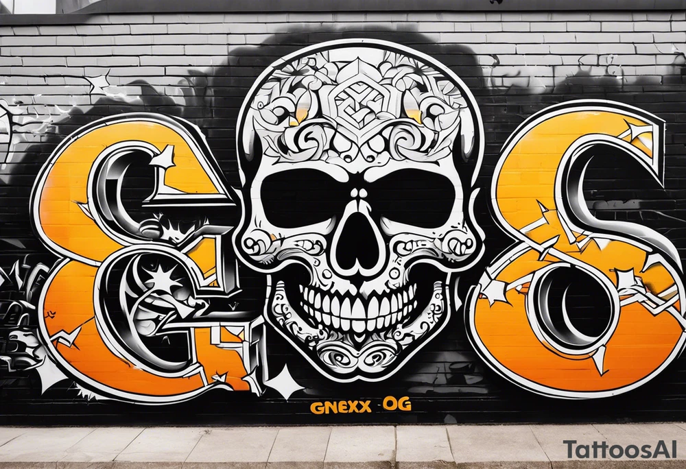 street art graffiti skull with the words "GenX OG" tattoo idea