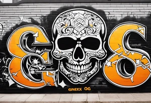 street art graffiti skull with the words "GenX OG" tattoo idea