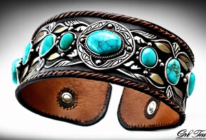 Leather Tooled Cuff Western with turquoise Jewls a stock tag with G/L on it and the words "I do not and will not fear tomorrow because I feel as though today has been enough. tattoo idea