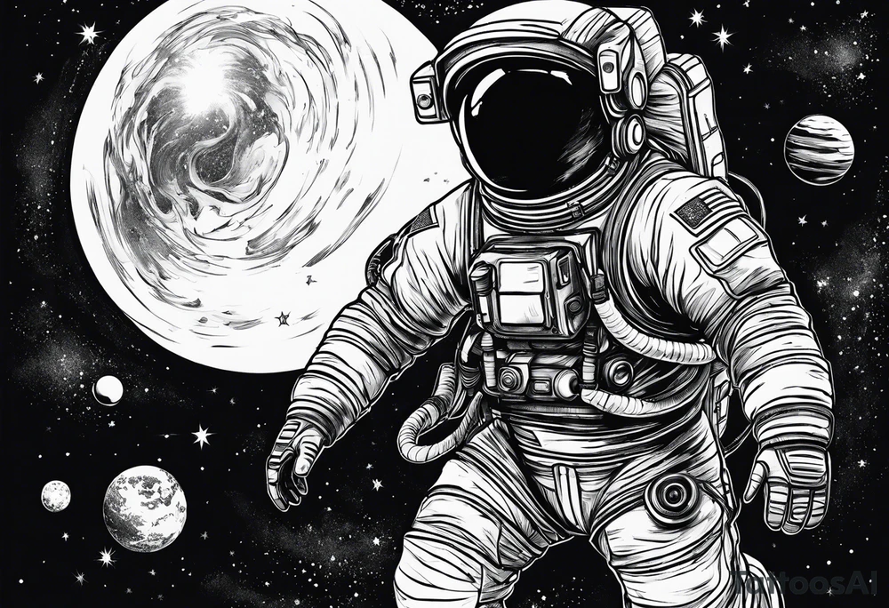 Astronaut floating in space without a helmet tattoo idea